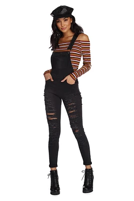 Trendy And Destructed Skinny Overalls
