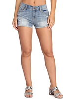 Low Rise Distressed And Cuffed Jean Shorts