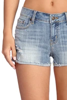 Low Rise Distressed And Cuffed Jean Shorts