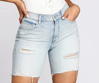 Kailey High Rise Bermuda Denim Shorts