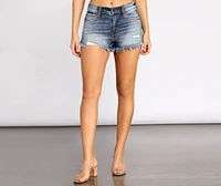 Lulu High Rise Distressed Cut Off Jean Shorts
