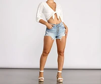 Lulu High Rise Button Denim Shorts