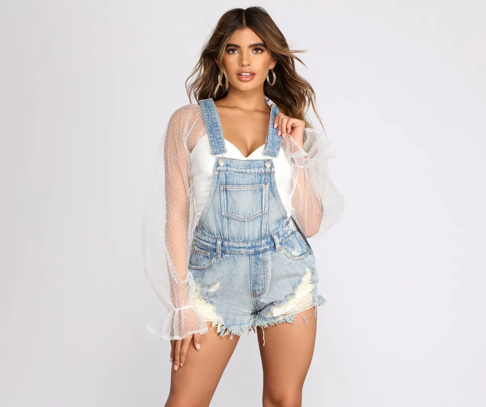 Windsor Denim Doll Distressed Overall Shorts