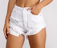 High Waist Roll Up Hem Denim Shorts