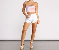 High Waist Roll Up Hem Denim Shorts