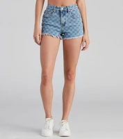 Check High Rise Denim Mom Shorts