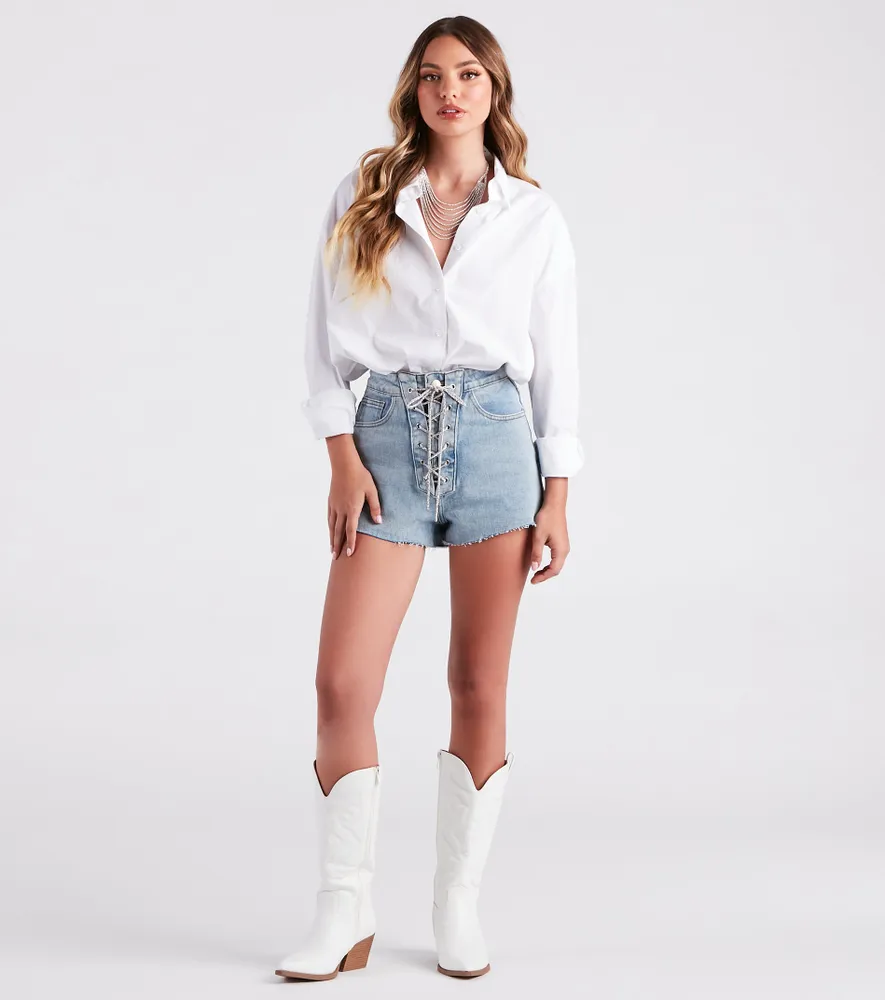 Milk + Honey La Coyote Rhinestone Denim Shorts L