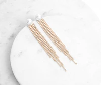 Pearl Rhinestone Fringe Duster Earrings