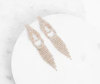Done Up Double Loop Rhinestone Fringe Earrings