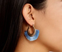 Hammered Hoop Tassel Earrings