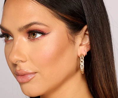 Trendy Chain Link Rhinestone Hoop Earrings