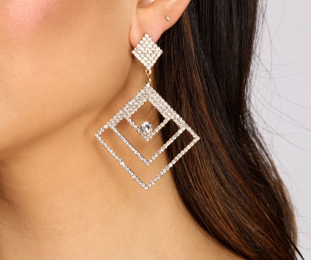 large square diamante earrings