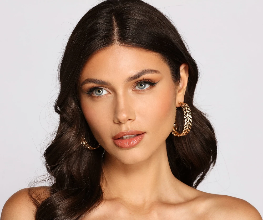 Goddess Vibes Textured Leaf Hoop Earrings