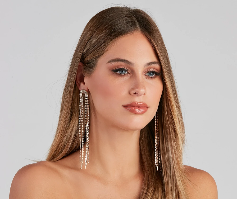 Statement Rhinestone Fringe Earrings