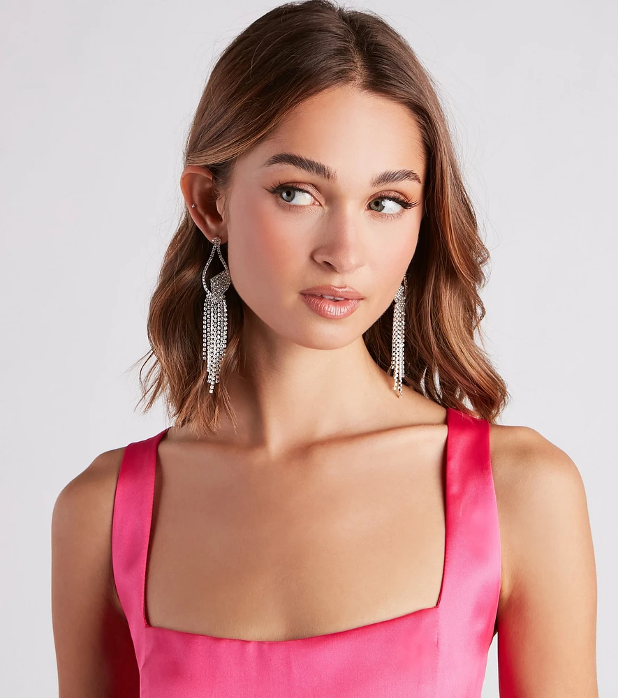 Elegant Shine Rhinestone Fringe Earrings