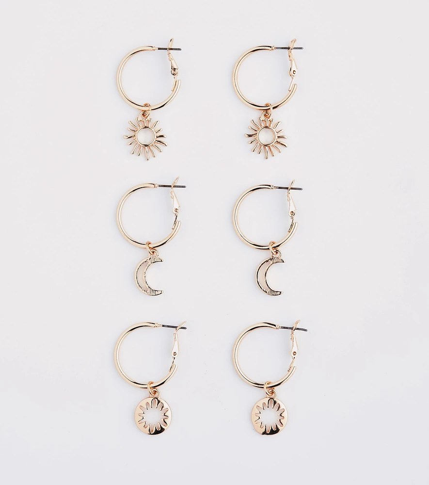 Boho Charm Huggie Hoop Earring Set