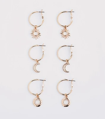 Boho Charm Huggie Hoop Earring Set
