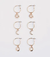 Boho Charm Huggie Hoop Earring Set