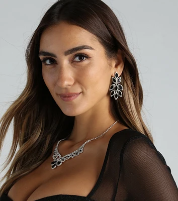 Feeling Lucky Rhinestone Leaf Duster Earrings