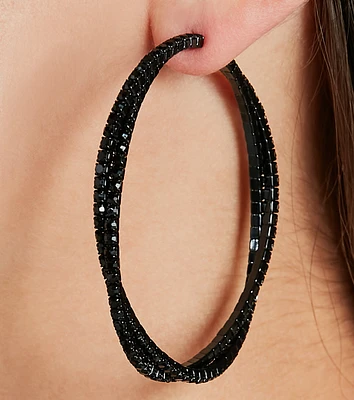 Chic Drama Rhinestone Twisted Hoop Earrings