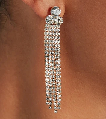 Raise The Bar Rhinestone Linear Fringe Earrings