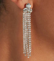 Raise The Bar Rhinestone Linear Fringe Earrings