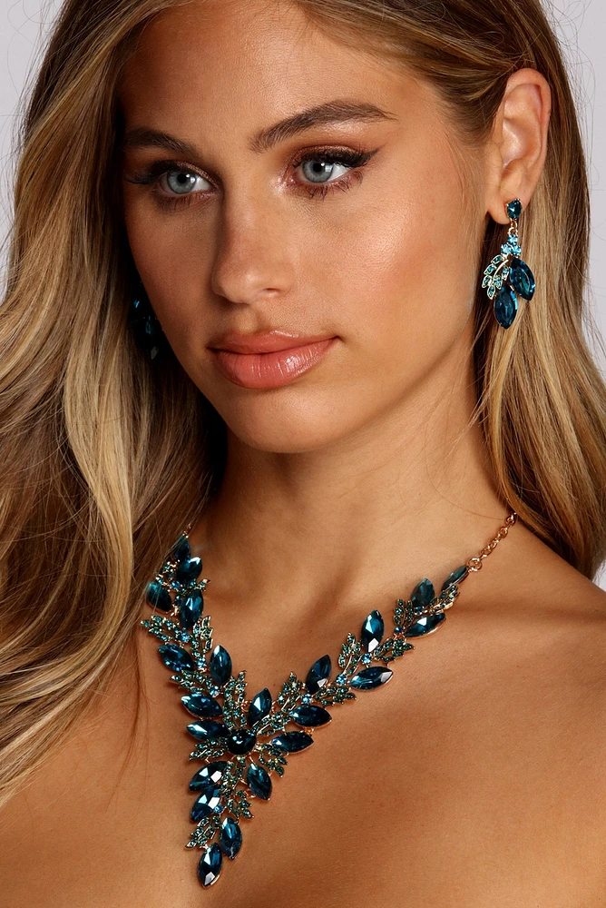 Gemstone Statement Necklace And Earring Set