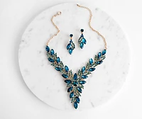 Gemstone Statement Necklace And Earring Set