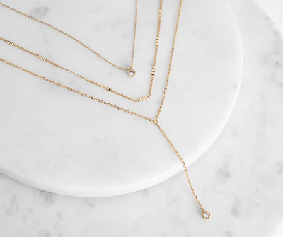 Dainty And Crinkled Lariat Necklace Set