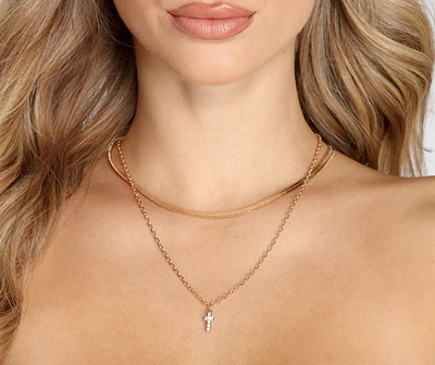Rhinestone Cross Charm Pendant Necklace