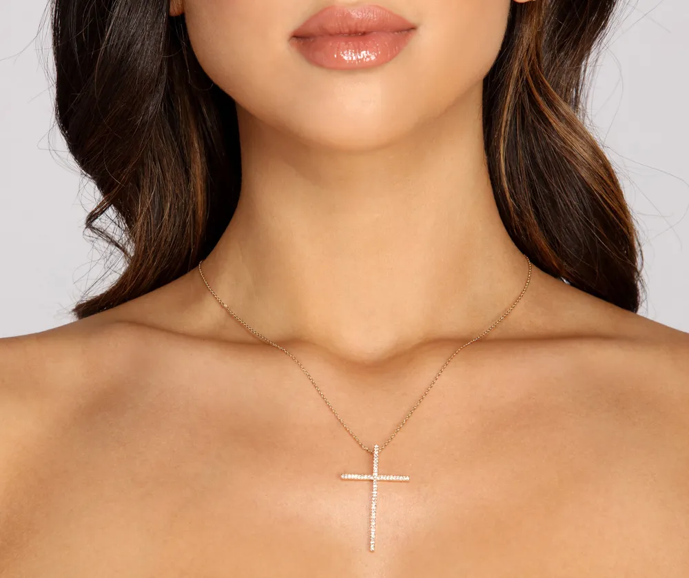 Forever 21 Layered Rhinestone Cross Necklace | Kingsway Mall