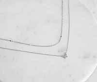 Cubic Zirconia Buttery Pendant Layered Necklace