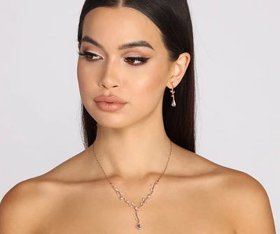 Romantic Moments Dainty Leaf Lariat Necklace + Earring Set