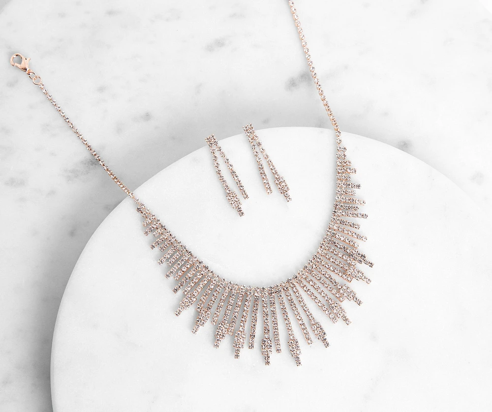Radiate In Rhinestones Necklace And Earrings Set