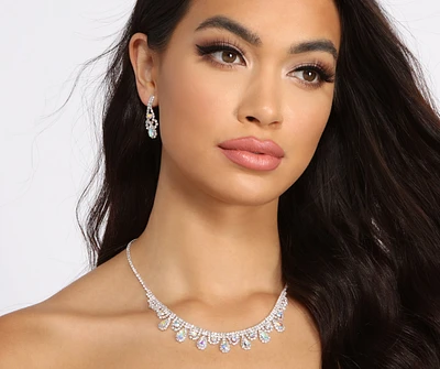 Stay Shining Teardrop Rhinestone Necklace + Earring Set