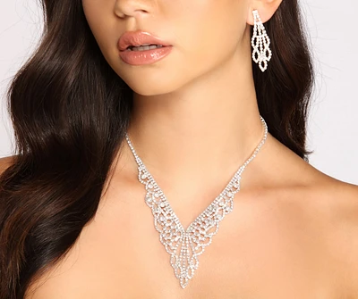 Rhinestone Marquise Collar and Duster Earring Set