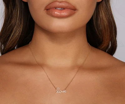 Dainty Love Rhinestone Script Necklace