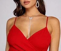 Rhinestone Butterfly Charm Slider Necklace