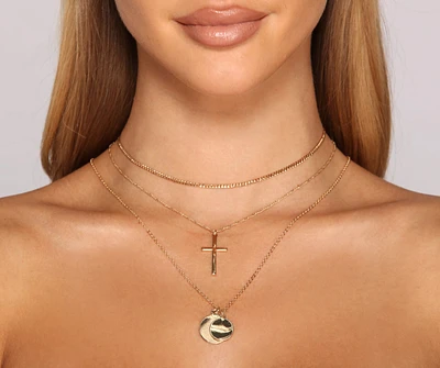 Cross Cham And Coins Necklace