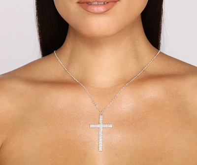 Statement Rhinestone Cross Necklace