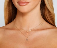 Dainty Layered Cross Charm Necklace