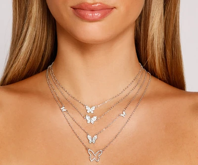 Fluttery Glam Rhinestone Butterfly Necklace Set