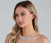 Sparkly Fringe Collar Stud Earring Set