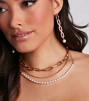Pretty Edgy Faux Pearl Chain Layer Necklace
