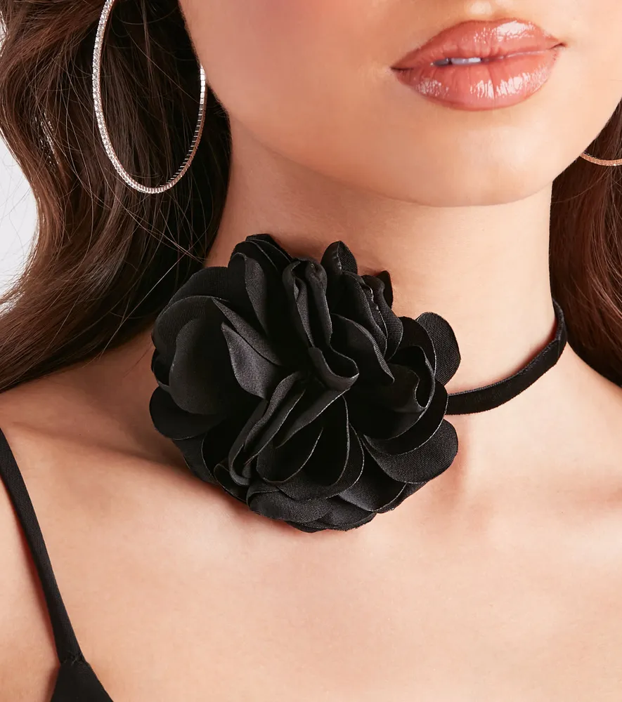 Satin Rosette Choker - Black