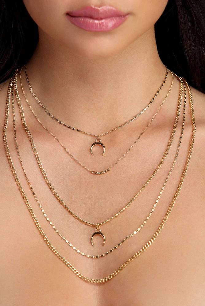 Half Moon Layered Chain Necklaces