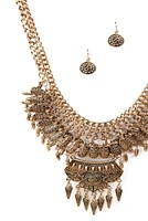 Boho Coin Pendants Bib Necklace And Earrings
