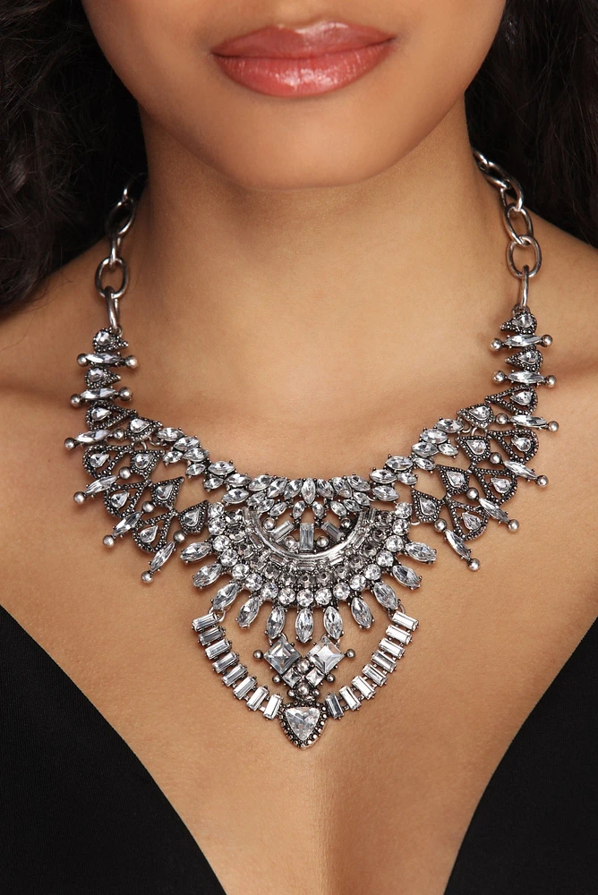 Teardrop Rhinestone Bib Necklace
