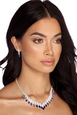 Rhinestone Bar And Tear Drop Necklace Set