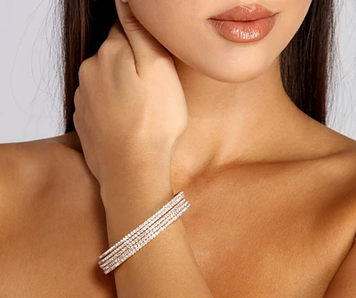 Rhinestone Memory Wire Bangle Set